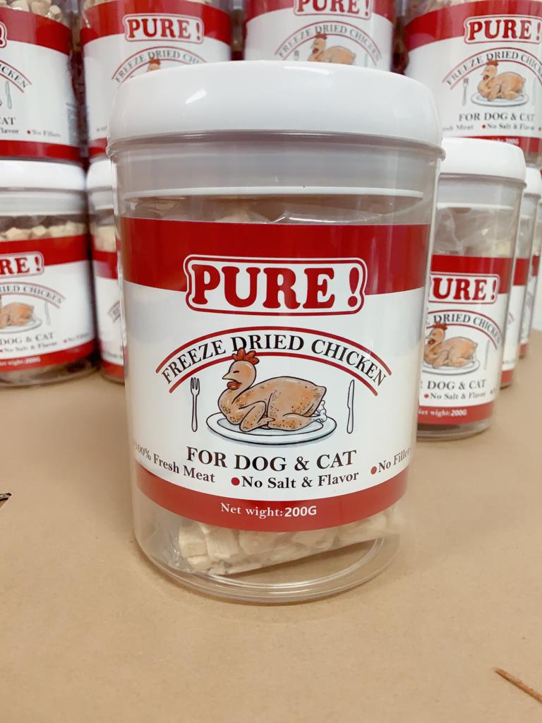 PURE! 100% Chicken 冷凍脫水雞肉粒 200g (密實罐)