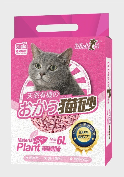 WholeCat 天然有機低塵豆腐貓砂 (蜜桃味2.0MM) 6L (代理不保證真空包裝) x 6包原箱有優惠