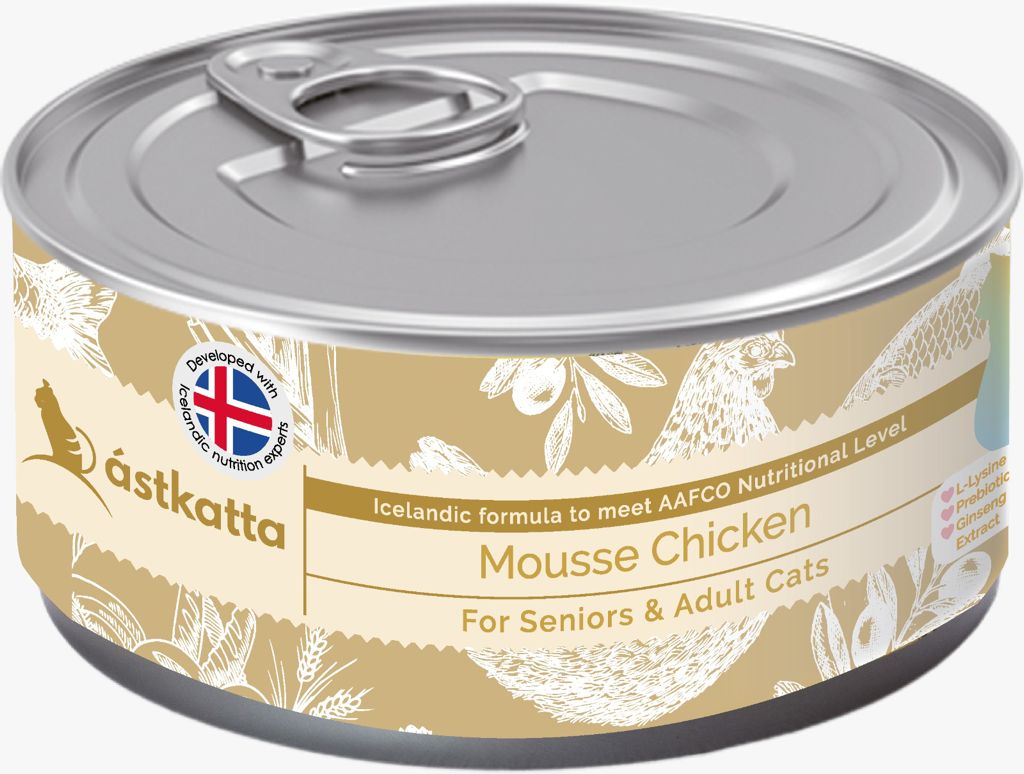 Astkatta - Mousse Chicken 走地鸡肉**老貓护理**主食罐 (慕丝罐) 貓罐头 80g (泥黃) x 12罐优惠 送1包Astkatta 袋装湿粮