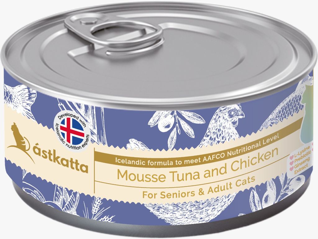 Astkatta - Mousse Tuna & Chicken 吞拿走地鸡肉**老貓护理**主食罐 (慕丝罐) 貓罐头 80g (紫蓝) x 12罐优惠 送1包Astkatta 袋装湿粮