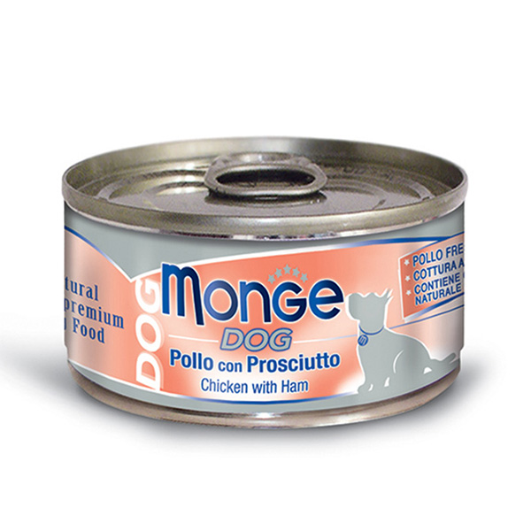 Monge 意大利狗罐頭 鮮味肉絲系列 雞肉+火腿 95G